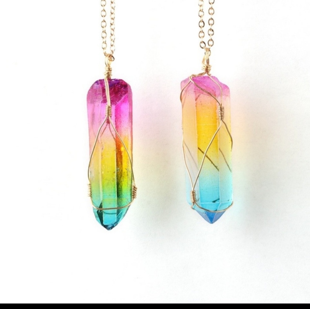Rainbow quartz crystal necklace